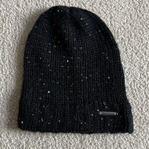 Harley-Davidson Womens Knit Winter Black Sequin Beanie Hat Cap with Silver Logo